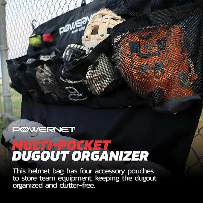 PowerNet Softball & Baseball Helmet Hanging Bag, 12 Pocket Baseball Glove & Helmet Storage Holder & Dugout Organizer, Portable Baseball Gear Training Equipment Holder, Team Colors