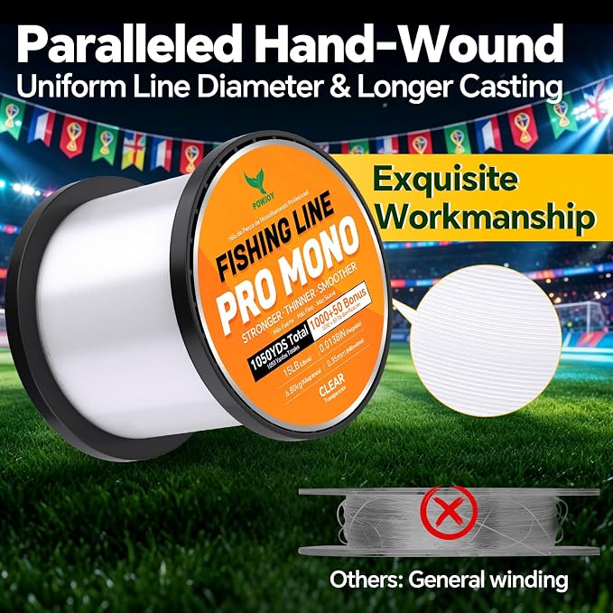 Pro Monofilament Fishing Line with Knot Instruction Cards for Multi Purpose Cost Effective, Strong Yet Thin Nylon String for Big Fishes, Tangle-Free & UV Resistant, 15/20/30/50/80LB