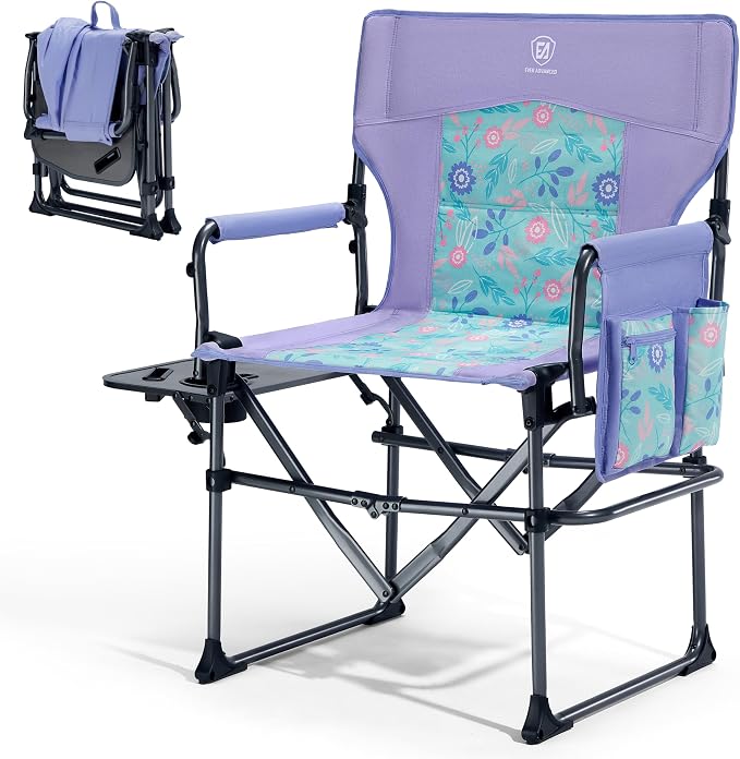 EVER ADVANCED Camping Directors' Chair with Side Table, Portable Folding with Compact Size, Heavy Duty Lawn Chair with Pocket for Camping, Lawn, Sports and Fishing, 400lbs, Purple