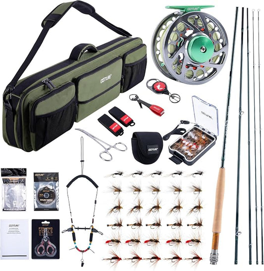 Goture Fly Fishing Rod and Reel Combo with Fly Rod & Gear Case, 9FT 4-Piece Fly Rod, Pre-Spooled Reel, Fly Line, Flies, Leader, Tippet, Forceps, Nipper and Complete Starter Kit