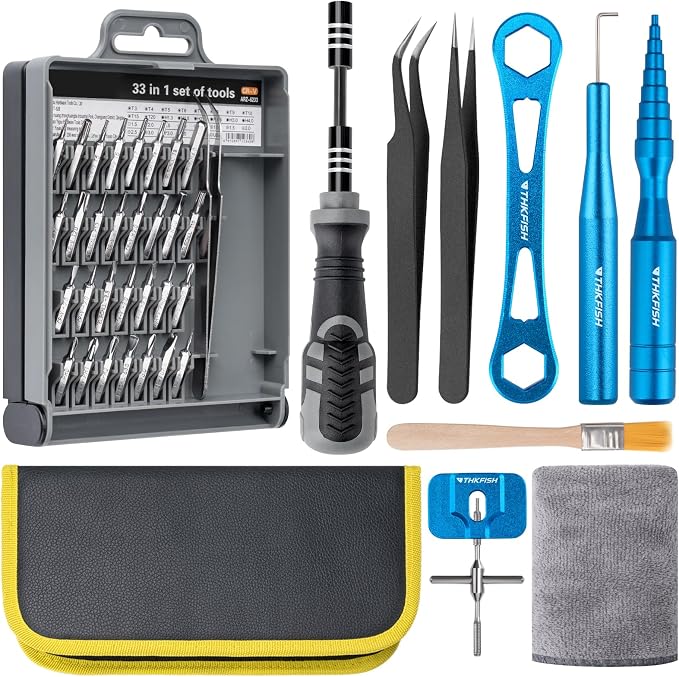 THKFISH Fishing Reel Maintenance Kit, Reel Repair Tool Kit, Fishing Reel Cleaning Set with Spool Pin Remover and 28 in 1 Screwdriver or 38 in 1 Electric Screwdriver