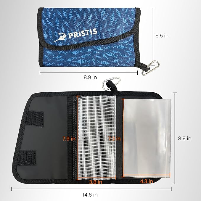Pristis Fishing Soft Lure Storage Binder Bag, Plastic Bait Organizer Wallet Case with 6 Transparent Pocket Sleeves for Worm Rigs Lines, Durable Tackle Accessory for Saltwater Freshwater