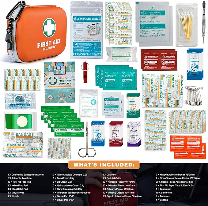 SuccorWare 150 Pieces Mini First Aid Kit - Small Medical Kit with Hard Shell - Emergency First Aid Kit for Car, Travel, Home, Outdoor, Office, Camping, Hiking (Orange)