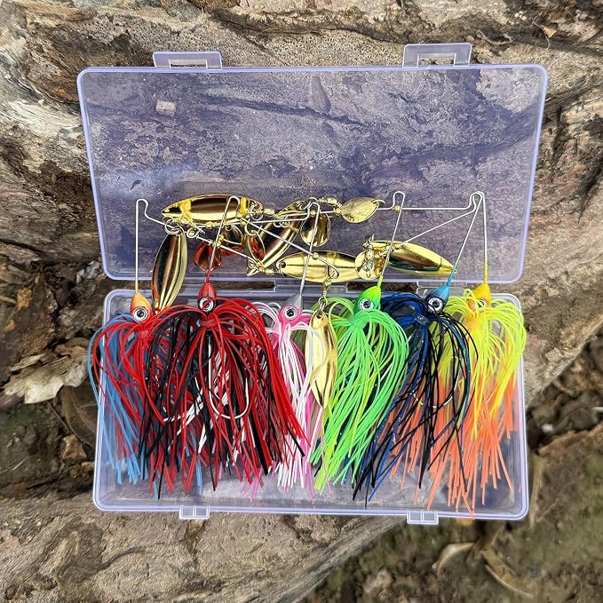 6 Pcs Bass Spinner Baits Kit, Premium Hard Metal Spinnerbaits for Bass Fishing 3/8oz with Skirt, Freshwater Fishing Lures