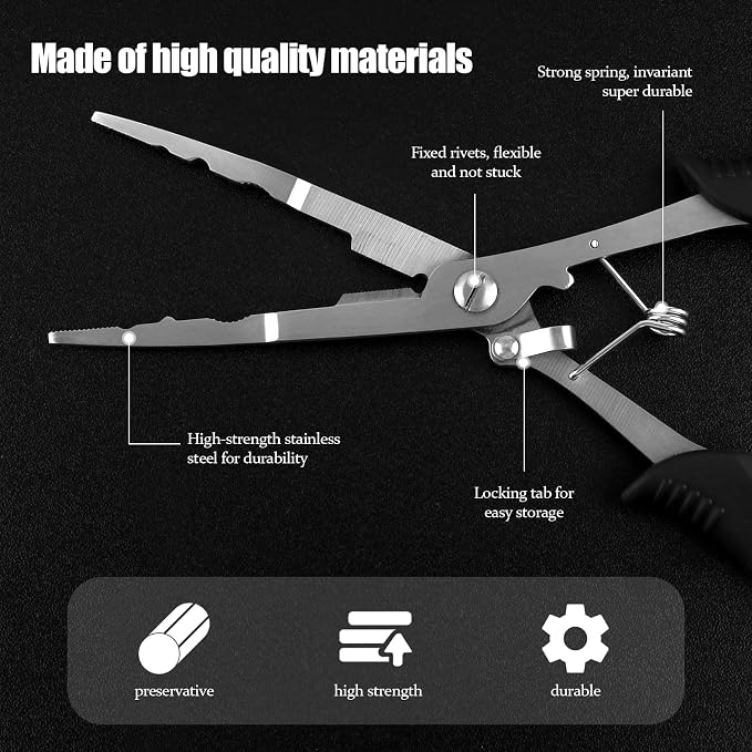 Hikary Long Nose Fishing Pliers,Ice Fishing Gear,Stainless Steel Hook Remover Braid Cutter Rustproof Fishing Multi-Tools Fishing Gripper for Freshwater Saltwater