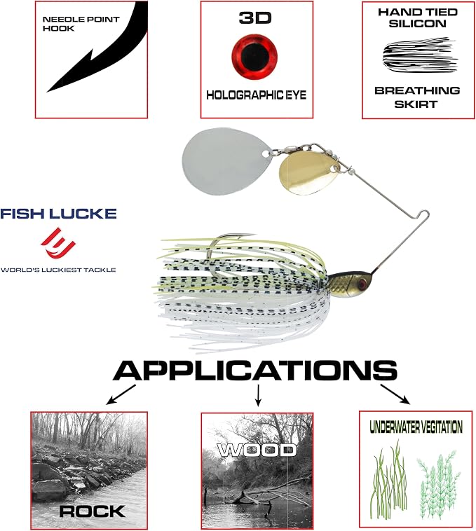 Luck E Strike Jimmy Houston Legends Spinner Bait with Colorado Blades (1/2 Ounce Spinnerbait) 5/0 Hook