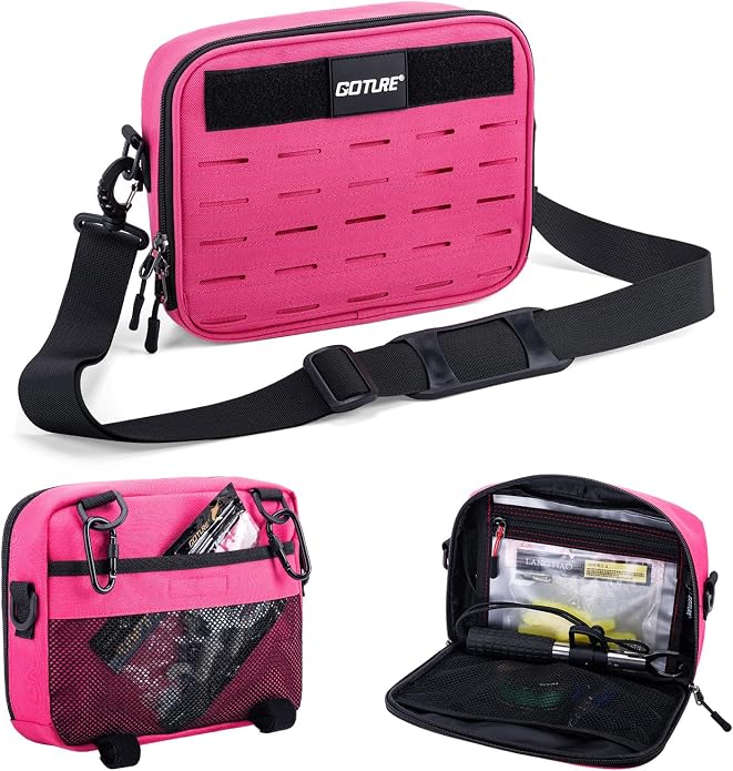 Goture Fishing Tackle Bag, Bait Storage Binder with Detachable PVC Clear Sleeves, 900D Water-Resistant Pink Sling Bag, Soft Bait Hooks Sinkers Fishing Accessories Storage for Saltwater & Freshwater