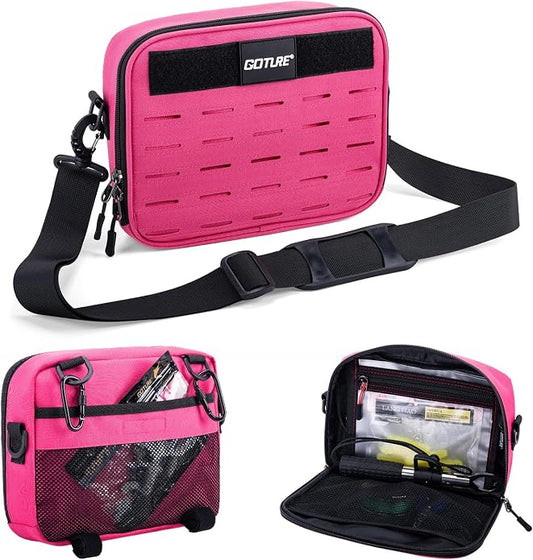 Goture Fishing Tackle Bag, Bait Storage Binder with Detachable PVC Clear Sleeves, 900D Water-Resistant Pink Sling Bag, Soft Bait Hooks Sinkers Fishing Accessories Storage for Saltwater & Freshwater