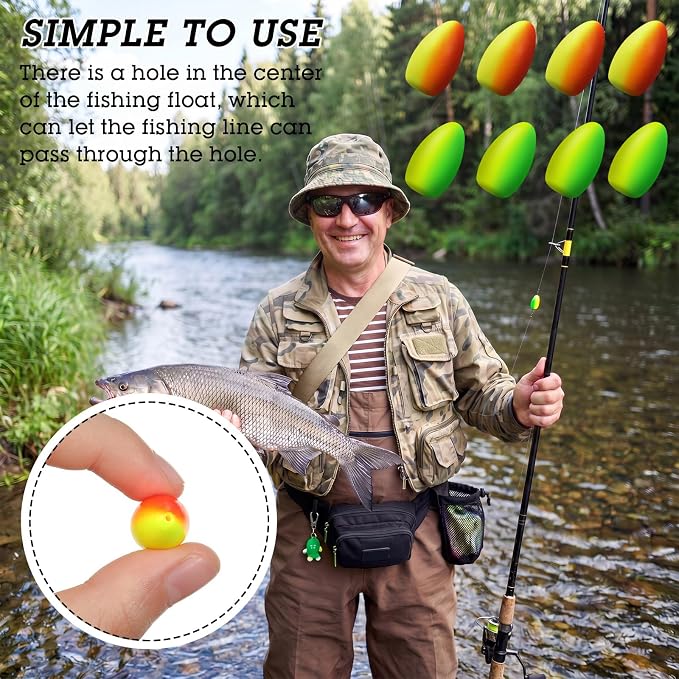 Skylety 60 Pieces Foam Floats Bullet Fishing Foam Snell Floats Pompano Rigs Oval Fly Fishing Strike Indicators for Trout Catfish Walleye