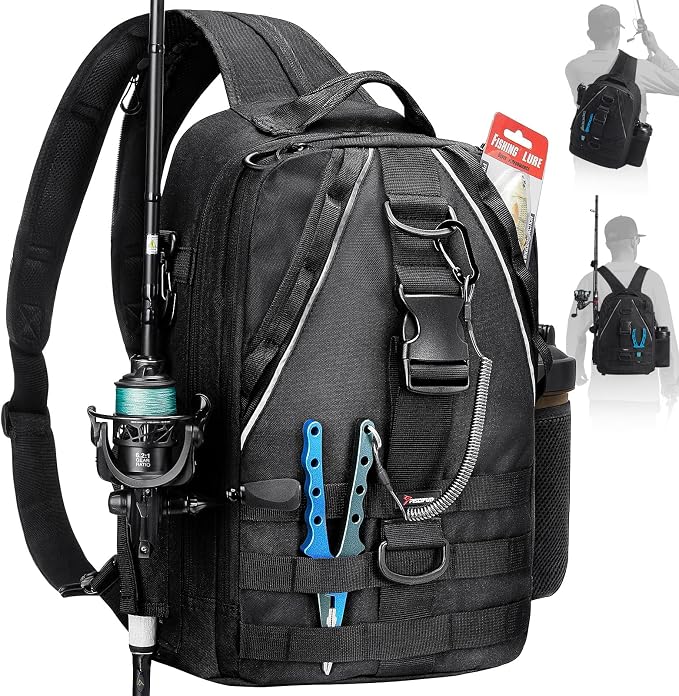 Piscifun Fishing Backpack with Rod Holder, Lightweight Sling Bag Storge Gear and Equipment