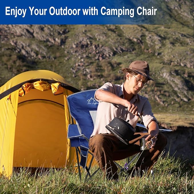 Outdoor Folding Camping Chair with Cup Holder, Storage Bag, Large Anti-Sink Feet, 400lbs Capacity, 2 Pack Breathable Mesh Portable Chair for Camping, Beach, Fishing, Sports, Blue