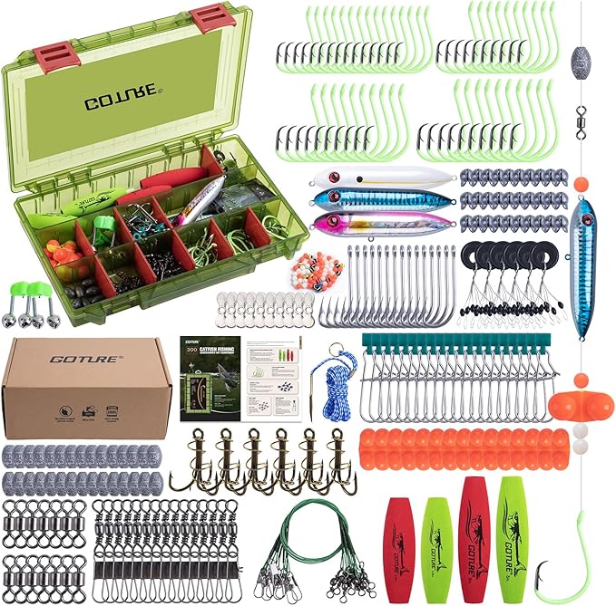 Goture Catfish Rig Making Kit,274pcs/300pcs Catfishing Tackle with Luminous Fishing Hook Swivel Sinker Weights Rattle Float Bobber Stoppers,Catfish Rigs Accessories with 3600 Tackle Box,Gifts for Men