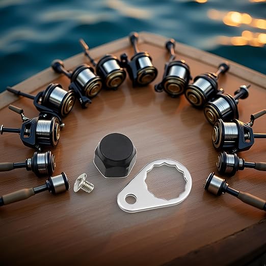 A Set M7 Fishing Reel Screws Nut Caps, Fishing Reel Handle Screw Cap Crank Nuts and Locking Plate Replacement for Left and Right Hand Plate DIY Fishing Reel Replacement Parts Accessories
