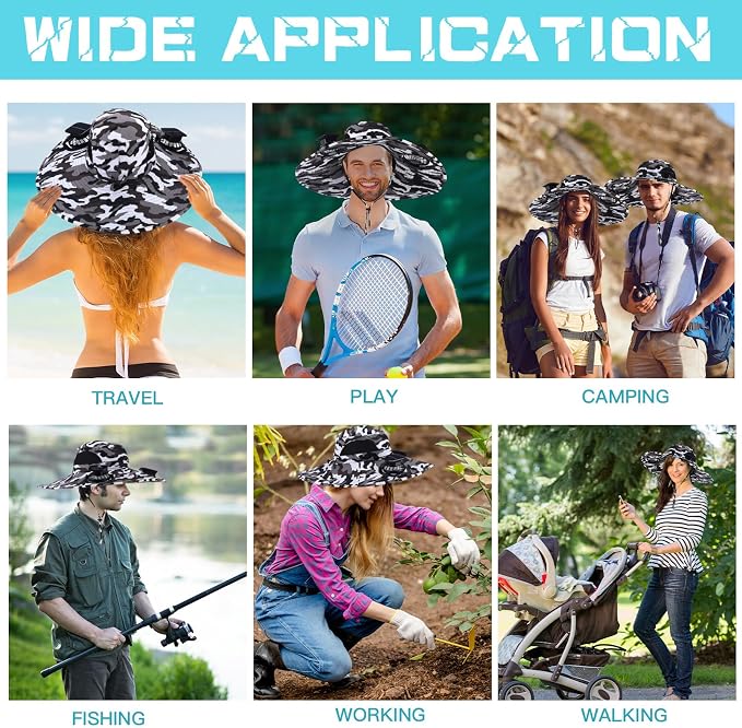 Berlune Sun Hat with 2 Solar Fan Wide Brim Fishing Bucket Hat USB & Solar for Men Women UPF 50+ Cooling for Fishing Beach