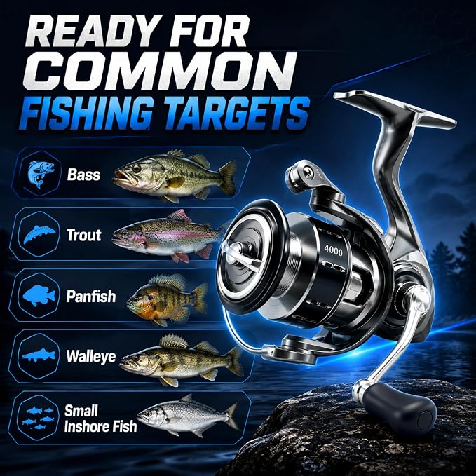 Spinning Fishing Reel, 5+1 Stainless Bearings Lightweight Fishing Reel with CNC Aluminum Spool, 17.6LB Max Drag, Screw-in Handle for Freshwater Saltwater Fishing