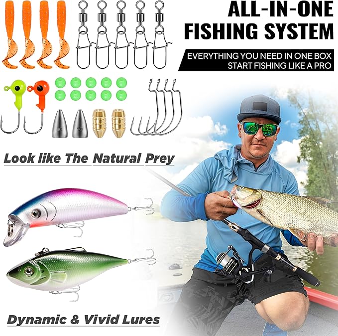 PLUSINNO Fishing Rod and Reel Combo, Telescopic Fishing Pole Kit with Spinning Reel, Tackle Box, Fishing Lures and Travel Carrying Bag, Fishing Gear Gifts for Men