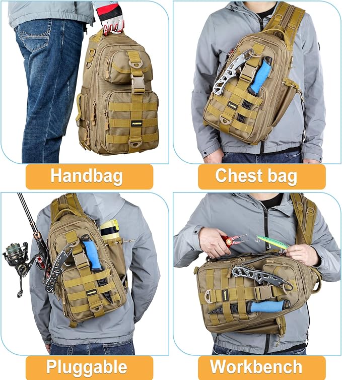 PLUSINNO Fishing Backpack Tackle Bag, Water-Resistant Backpack with Rod Holder, Ideal Gifts for Men