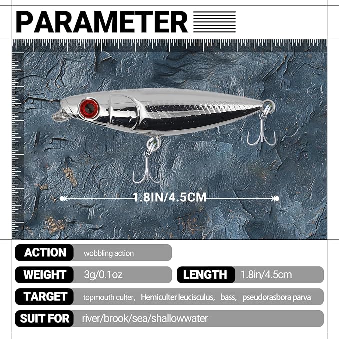 3D Lifelike Fishing Lures with Zigzag Action – Topwater Hard Bait Jigs for Bass, Trout, Walleye, Pike, Salmon – 5 Pc, High Carbon Steel Treble Hooks, Fresh/Saltwater