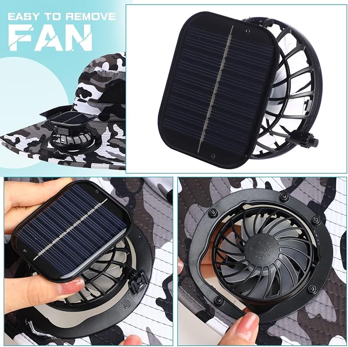 Berlune Sun Hat with 2 Solar Fan Wide Brim Fishing Bucket Hat USB & Solar for Men Women UPF 50+ Cooling for Fishing Beach