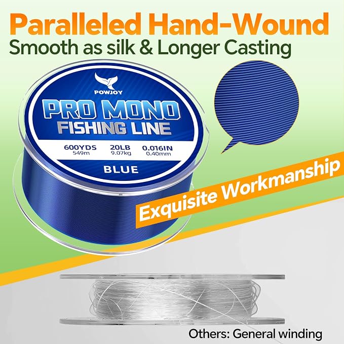 Pro Monofilament Fishing Line with Knot Instruction Cards for Multi Purpose Cost Effective, Strong Yet Thin Nylon String for Big Fishes, Tangle-Free & UV Resistant, 15/20/30/50/80LB
