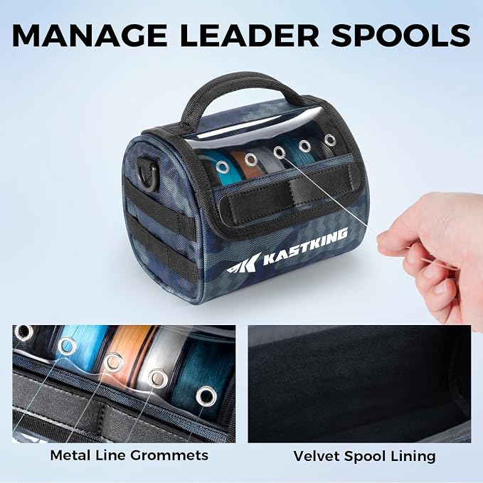 KastKing BaitSpace Line Management Bag, Fishing Line Storage Bag with Water Resistant Nylon, Clear View Window, Removable Divider, Tangle-free Leader Line Holder