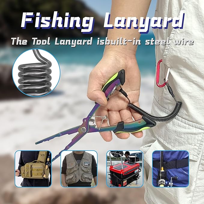 Fishing Pliers Kit with Lanyard - Needle Nose Pliers, Hook Remover & Line Cutter - Multitool for Saltwater Freshwater Fly Fishing, Ice Fishing - Fishing Gear Gift for Men