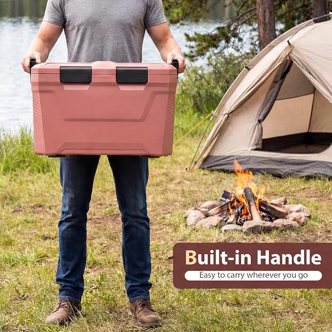 COSTWAY Insulated Portable Cooler, Hard Shell Ice Chest w/ 2 Cup Holders, Bottle Opener, Drain Plug, 3-Day Ice Retention, Outdoor Leak-Proof Dry Box for Beach, Camping, Fishing, Picnic