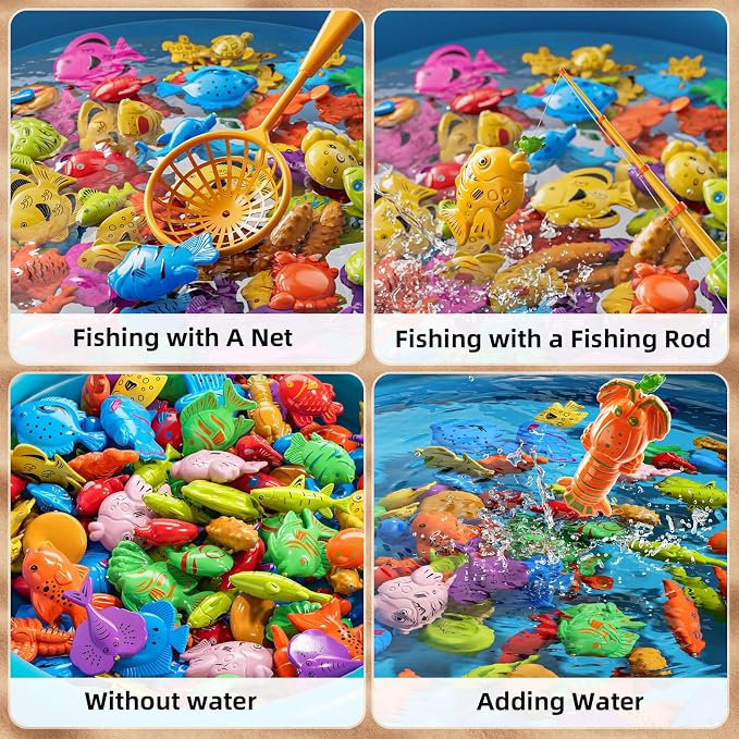 NIPLOOOW Magnetic Fishing Game Pool Toys for Kids 3-5, Water Table Bathtub Kiddie Party Toy with Pole Rod Net Plastic Floating Fish, Outdoor Toys for Kids Age 3 4 5 6 7 8 Year Old