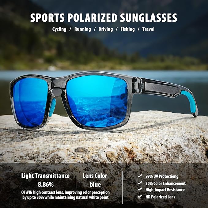 Sports Polarized Sunglasses for Men Women UV Protection Unbreakable Driving Running Fishing Hiking Sun Glasses