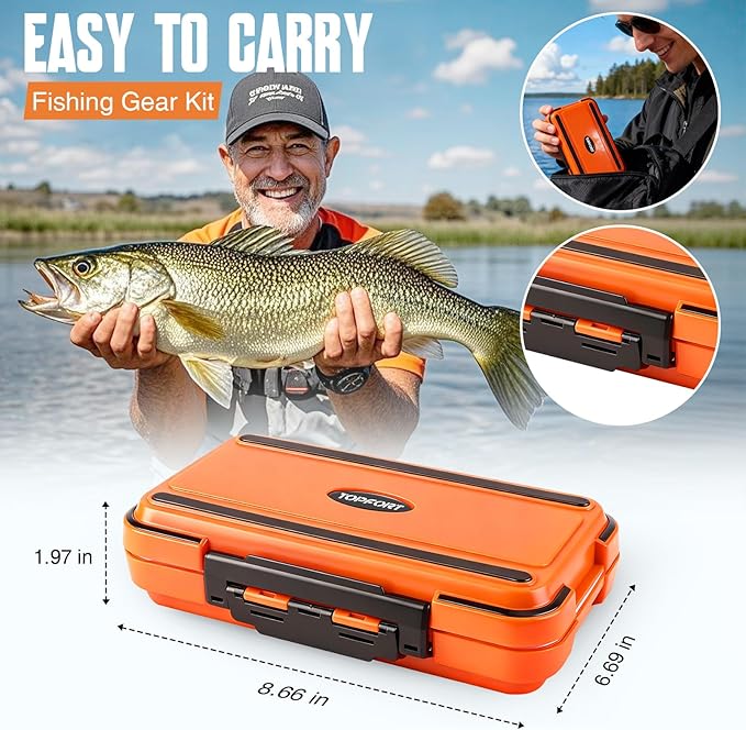TOPFORT 187/343pcs Fishing Accessories Kit, Organized Fishing Tackle Box with Tackle Included, Fishing Hooks, Fishing Weights Sinkers, Fishing Gear and Equipment, Fishing Gift for Men