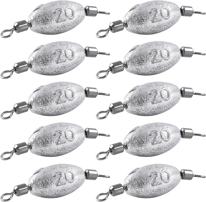 Hitefu Fish Weight Sinkers, Inline Weights Lead Fishing Weights Trolling Sinkers, Egg Sinkers for Bottom Fishing (3/8, 1/2, 3/4oz)