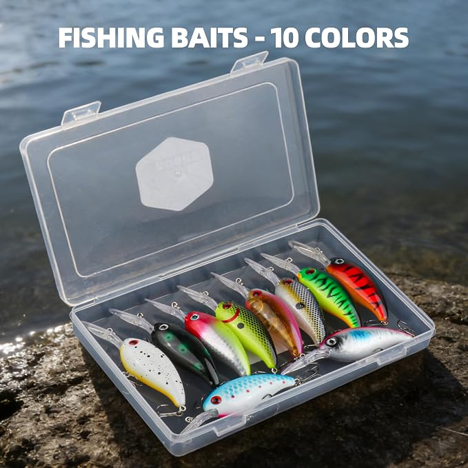 10Pcs Crankbait Fishing Lures Set, 4" - 1/2 oz Deep Diver with Built-in Sonic Vibrations, Fat Body Swimbaits with Sharp Treble Hooks for Bass & Trout, Freshwater/Saltwater