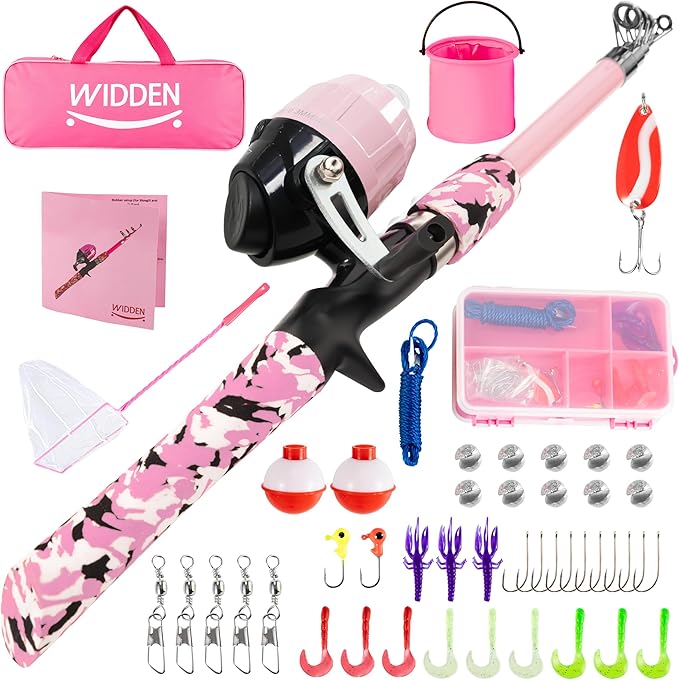 WIDDEN Kids Fishing Pole, Portable Telescopic Kids Fishing Poles for Boys and Girls, Fishing Rod and Reel Combo Kit with Tackle Box, and Fishing Net, Best Fishing Pole for Toddler Youth
