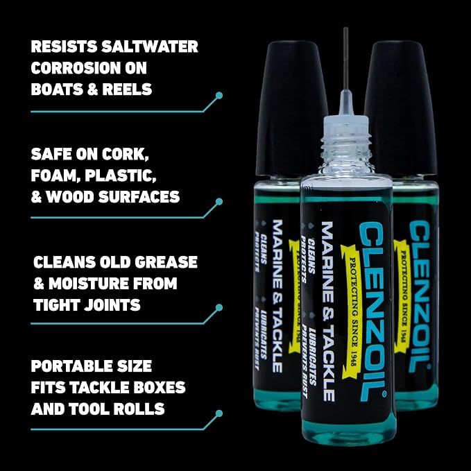 CLENZOIL Marine & Tackle - Fishing Gear Oil Lubricant - for Fish Care Reels, Boat Motors, Downriggers & More - Easily Oils Applicator