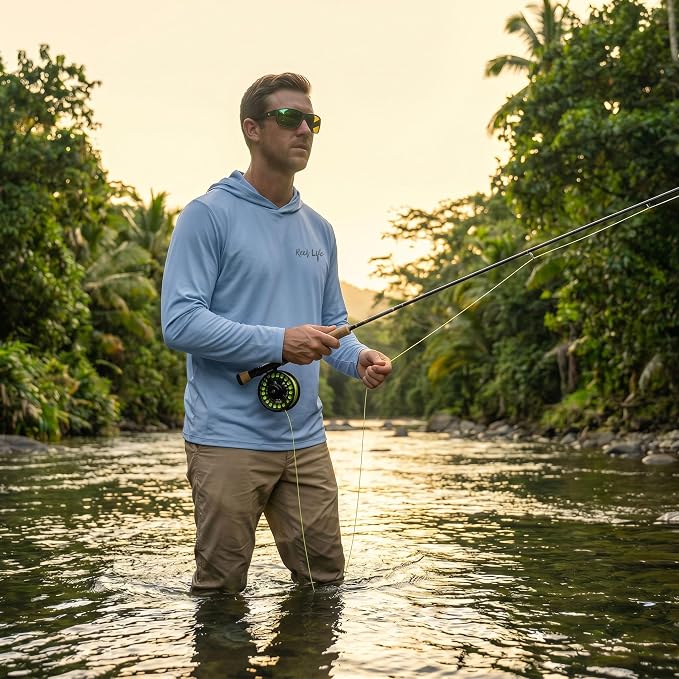 Reel Life UV Long Sleeve Hoodie – Jax Beach Mens Long Sleeve Sun Protection Shirts with Hood