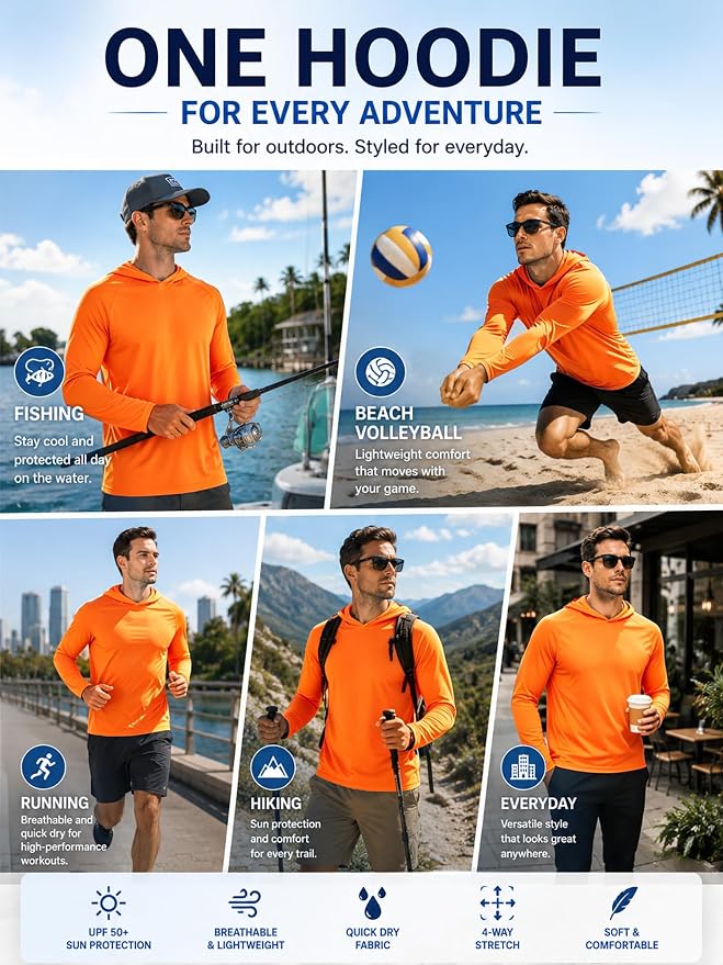 ZITY 3 Pack Men's Sun Protection Hoodie Shirt Fishing Shirts for Men UPF 50+ Long Sleeve Shirt Lightweight Rash Guard