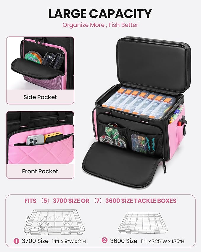 Smasrob Fishing Tackle Bag with Large Lure Boxes Pocket and Extra Top Tackle Trays Pocket, Fish Bag for Saltwater and Freshwater (Tackle Trays Not Included), Pink