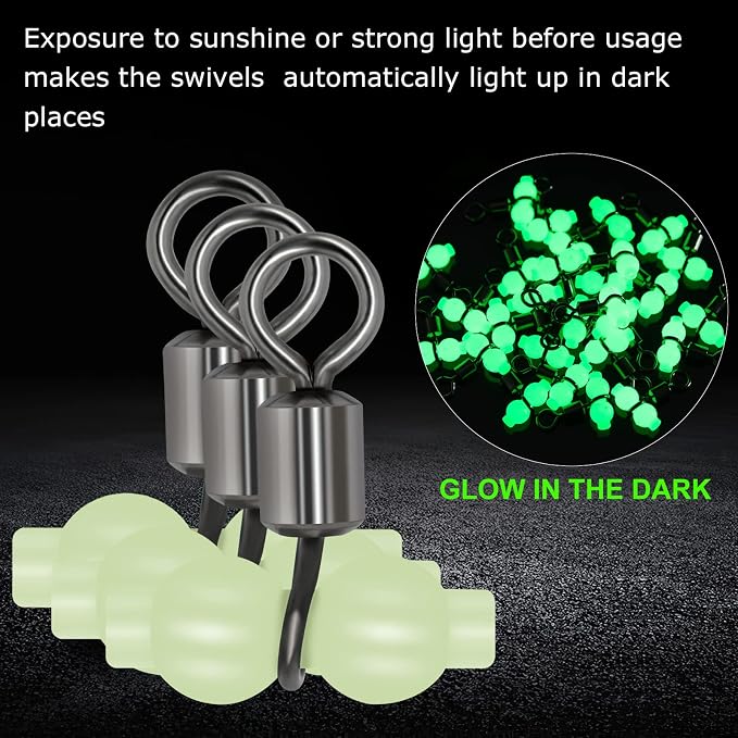 Goture Fishing Swivels, 3 Way Swivels Fishing Tackle, T Shape Cross Line Rolling Swivels with Luminous Beads Saltwater Freshwater,Three Way Fishing Swivels Barrel Swivels for Catfish Rig Surf Rig