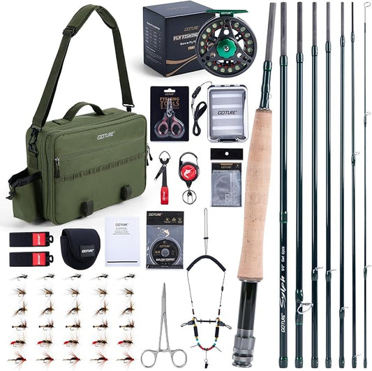 Goture Fly Fishing Rod and Reel Combo with Fly Rod & Gear Case, 9FT 4-Piece Fly Rod, Pre-Spooled Reel, Fly Line, Flies, Leader, Tippet, Forceps, Nipper and Complete Starter Kit