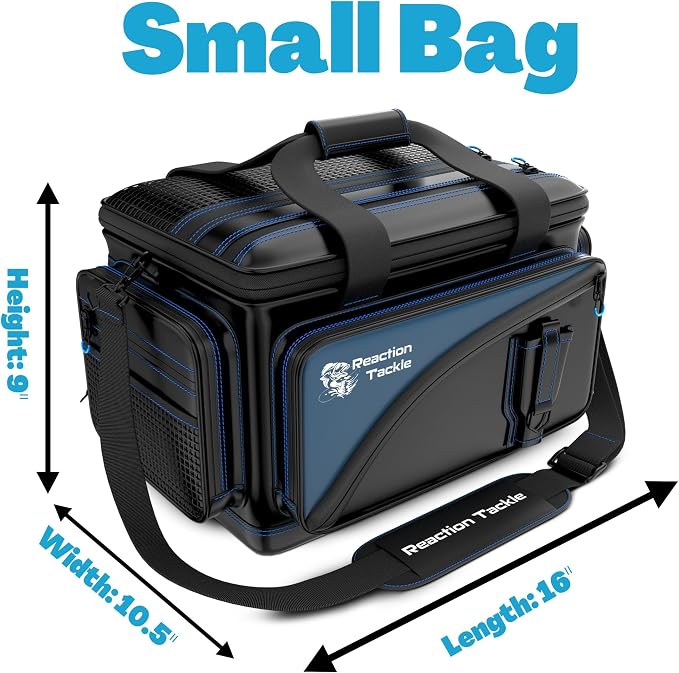 Reaction Tackle Fishing Tackle Bag – Salt Water Resistant Fishing Bag, 1000D PVC Waterproof Material, Tackle Box Organizer with Dividers for 3600 or 3700 Trays