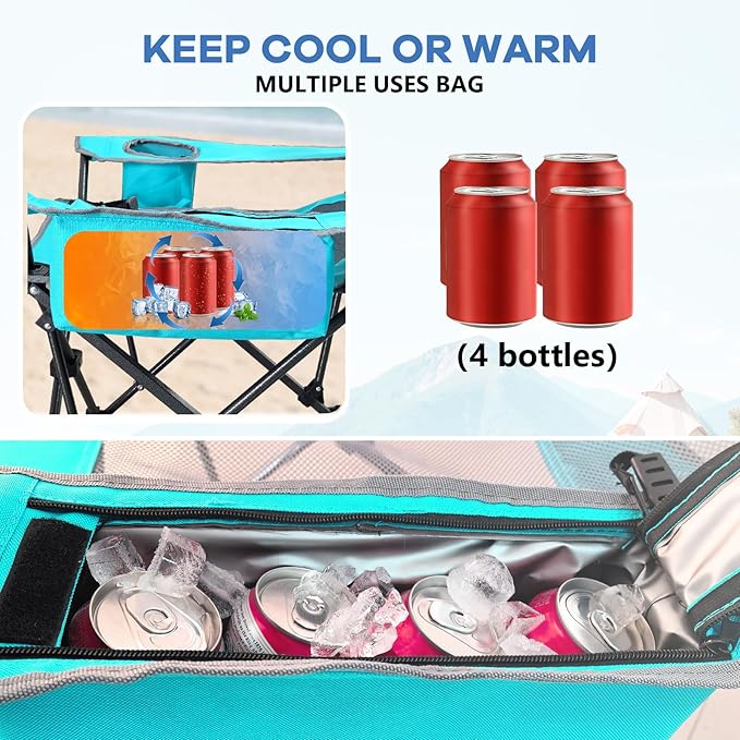 Reclining Camping Chair 4 Position with Foot Rest Comfortable for Adults 265Ibs Folding Lounger Mesh Beach Chair with Cooler Bag and Cup Holder for Outdoor Patio