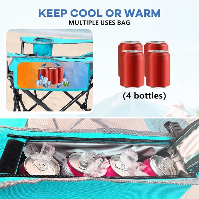2-Pack Reclining Camping Chair 4 Position with Foot Rest Comfortable for Adults 265Ibs Folding Lounger Mesh Beach Chair with Cooler Bag and Cup Holder for Outdoor Patio