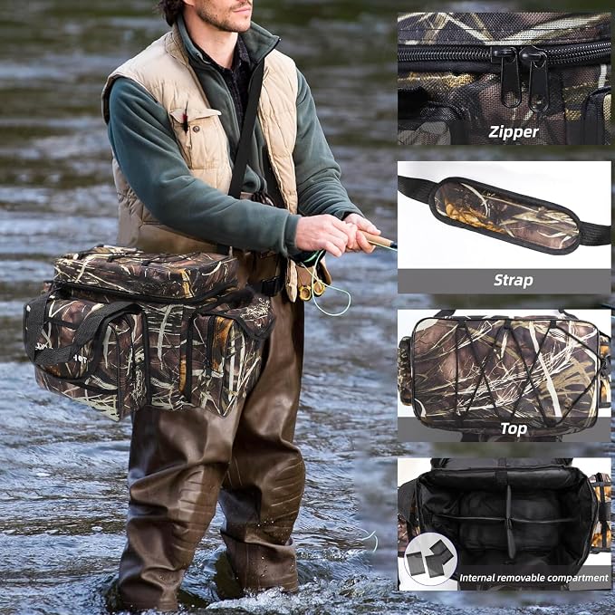 Fishing Tackle Bag for Saltwater or Freshwater, Water-Resistant 3600 Tackle Box Bag, Fishing Bags for men 19.68 * 11.81 * 9.84in Camouflage Color
