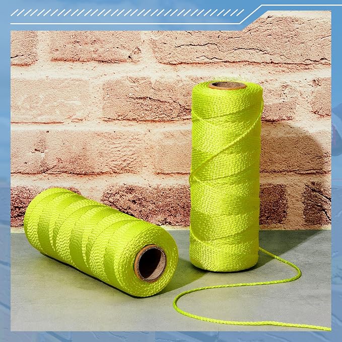 Amylove 2 Roll Mason String Line #18, 500 ft Nylon Braided Construction String Line, Heavy Duty Outdoor Twine Rope for Gardening or Masonry Tools Construction DIY Project, Fluorescent Yellow