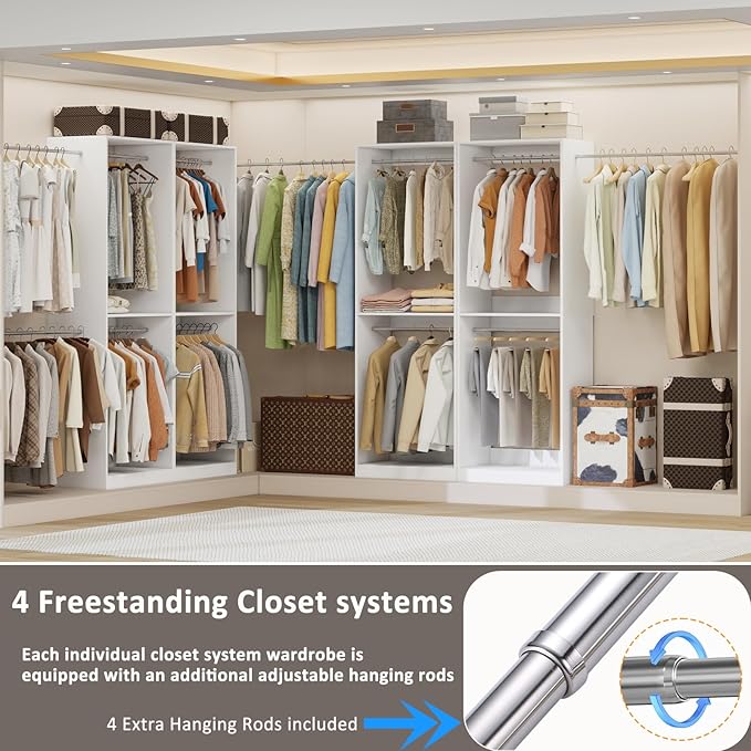 2FT Closet Organizer System with Double Hanging Rods，81" Tall Modular Closet System, Stand-Alone Closet Organizer for Walk-In Closets, Entryways, and Garages (2FT)