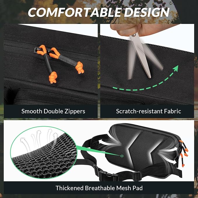 THKFISH Fishing Waist Pack - Waterproof Fanny Pack for Women & Men - Portable Sling Bag for Outdoor & Fly Fishing (BLACK-LARGE)