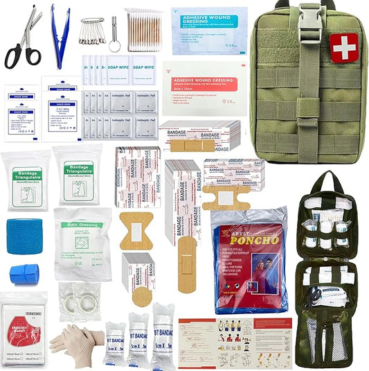 293Pcs/set - First Aid Kit Molle Pouches Emergency Survival Kit Suitable for Outdoor Activities, Home, School, Hiking, Car Travel and Camping - Quick Response First Aid Essentials (Olive Green)