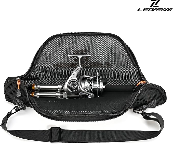 LEOFISHING Fishing Rod and Reel Combos Bag Portable Foldable Fishing Pole Case 45cm/17.7" for Short Telespoic Fishing Pole Store Up to 1-2 Fishing Rod with Reel Breathable Mesh Material