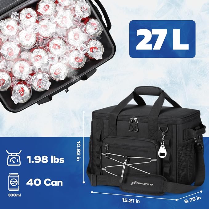 Maelstrom Soft Sided Cooler Bag, 30/40 Can Collapsible Insulated Ice Chest, Large Leakproof Portable Storage for Camping, Travel, Kayaking & Beach