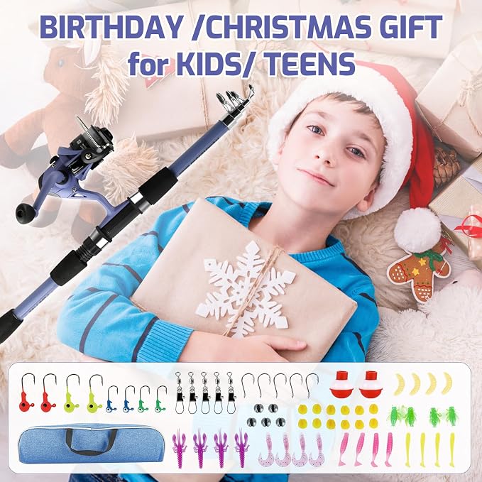 Kids Fishing Pole Set, Portable Telescopic Fishing Rod and Reel Combo for for Boys Girls Youth Toddle Fishing Pole 【Ambidextrous】